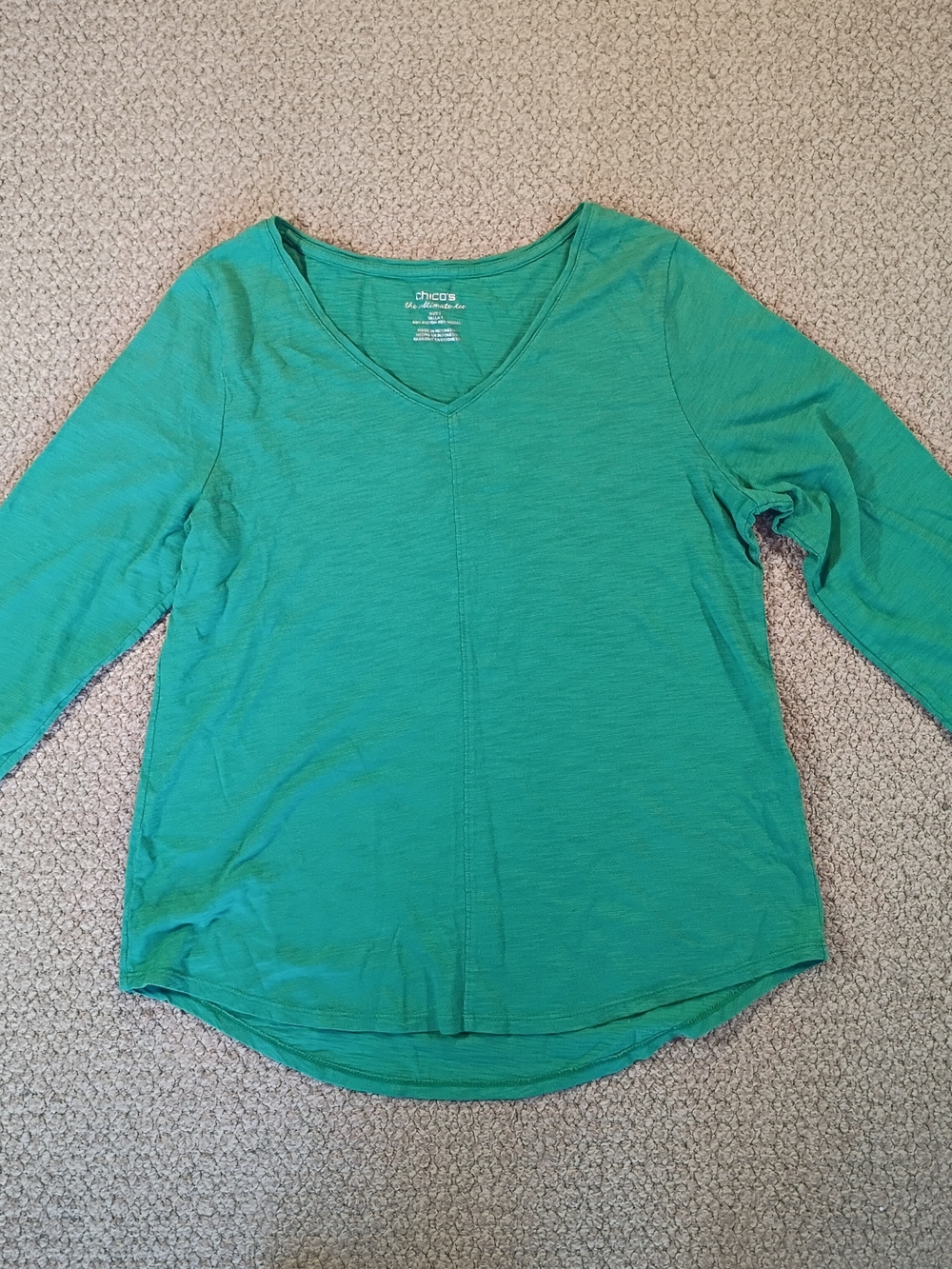 Chico's Green V-Neck Long Sleeve Top Size 1